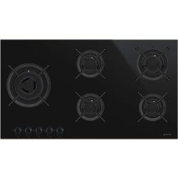 Встраиваемая газовая панель SMEG/ Газ,  Dolce Stil Novo, газовая варочная панель, 90 cм, черная стеклокерамика, медный профиль