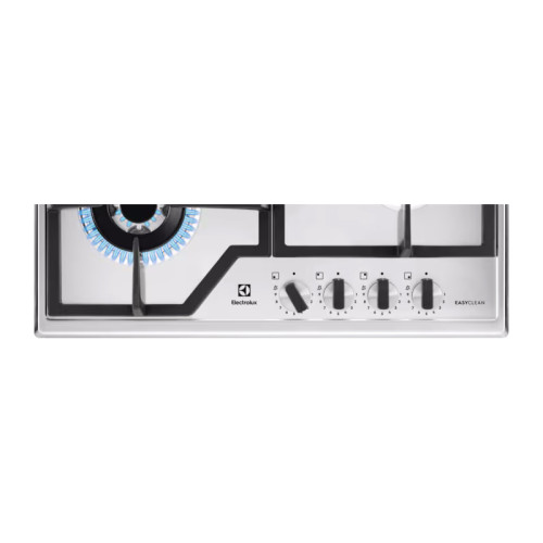 Встраиваемые газовые панели ELECTROLUX/ Газовая варочная поверхность -нержавеющая сталь, мощность: 8550 Вт, WOK-конфорка, автоматический электроподжиг, газ-контроль, решетки: чугун, независимая установка, размеры (ШхГ): 59.5x51 см