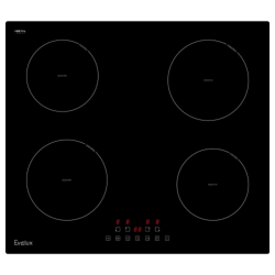 Индукционная варочная панель EVELUX, Hi-Tech, 4 конфорки, бустер, дисплей для каждой зоны нагрева, таймер, защитное отключение, индикация остаточного тепла, поддержание тепла, пауза, 9 уровней мощности, сенсорное управление, цвет черный