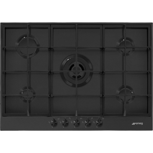 Газовая варочная панель Smeg/ Газовая варочная панель,Classica , 72.5 см, поворотные переключатели, эмалированный корпус, чугунные решетки, 5 конфорок, автоматический поджиг, газ-контроль, цвет черный матовый
