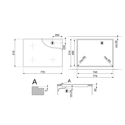 Встраиваемая варочная панель SMEG/ 80 см, ультранизкий профиль, Compact Slider, 4 зоны, черный цвет