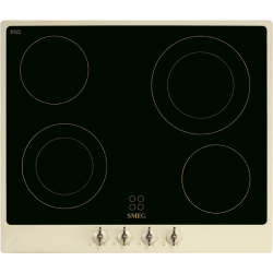 Встраиваемая электрическая панель SMEG/ Электрическая,  Coloniale,Стеклокерамическая варочная панель, 60 см, рамка кремовая, фурнитура латунная