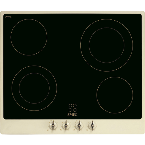 Встраиваемая электрическая панель SMEG/ Электрическая,  Coloniale,Стеклокерамическая варочная панель, 60 см, рамка кремовая, фурнитура латунная