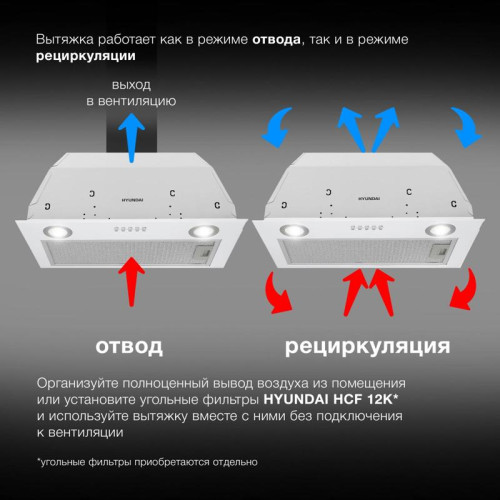 Вытяжка встраиваемая/ Вытяжка встраиваемая Hyundai HBB 6033 W белый управление: кнопочное (1 мотор)