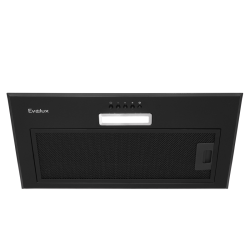 Встраиваемая вытяжка EVELUX, High-Tech, 60 см, 3 скорости, макс. Производительность 750 м3/ч, обратный клапан, LED подсветка, механическое управление, угольный фильтр ECFA 2122, цвет черный