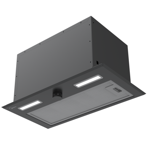 Встраиваемая вытяжка MIDEA/ MDK/Встраиваемая вытяжка MIDEA, ширина 52 см, механическое управление, LED освещение, 3 скорости, максимальная производительность 1150 м3/ч, режим рециркуляции, угольный фильтр в комплекте, уровень шума 72 дБ, цвет черный