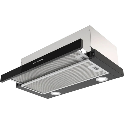 Встраиваемая вытяжка KUPPERSBERG/ Встраиваемая вытяжка KUPPERSBERG, телескопическая, 60 см, High-Tech, макс. Производительность 750 м3/ч, 2 скорости, механическое управление, светодиодное освещение, уровень шума 51 дБ, цвет черный