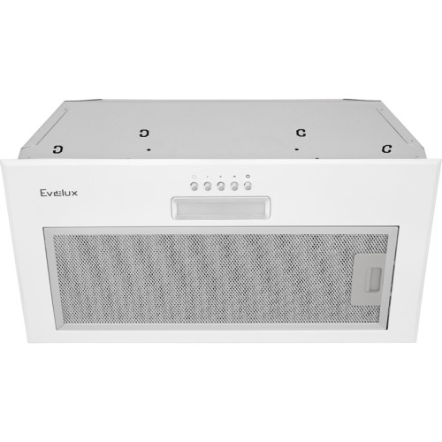 Встраиваемая вытяжка EVELUX, High-Tech, 60 см, 3 скорости, макс. Производительность 750 м3/ч, обратный клапан, LED подсветка, механическое управление, угольный фильтр ECFA 2122, цвет белый