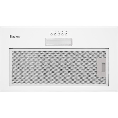 Встраиваемая вытяжка EVELUX, High-Tech, 60 см, 3 скорости, макс. Производительность 750 м3/ч, обратный клапан, LED подсветка, механическое управление, угольный фильтр ECFA 2122, цвет белый