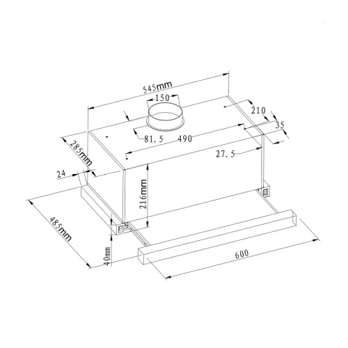 Встраиваемая вытяжка EVELUX, телескопическая, 60 см, 2 скорости, произваодительность 710 м3/ч, механическое управление, LED освещение, Hi-Tech, цвет белый