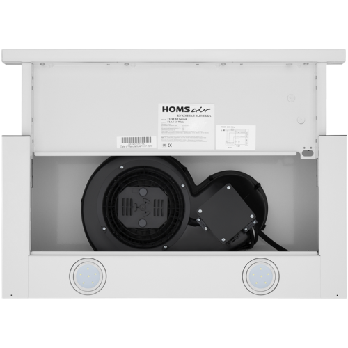 ВЫТЯЖКА HOMSair Flat 60 White/ встраиваемая, колыбельное управление, 2 скорости, 520 м3/ч, до 20 м2, 45 дБ, угольный фильтр CF110 - 1 шт, ШхВхД: 500х176х280 мм, белый цвет