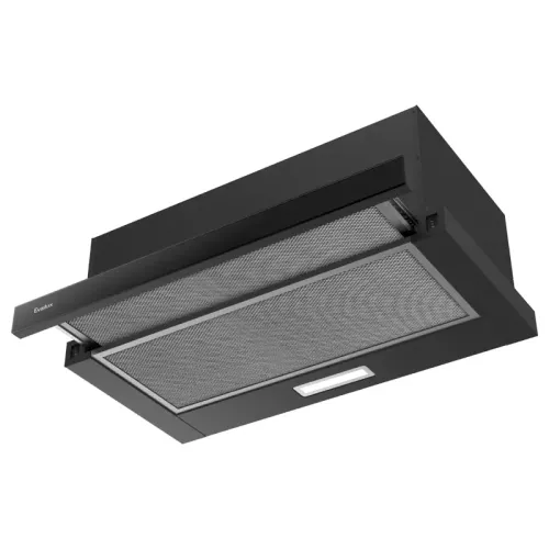 Встраиваемая вытяжка EVELUX, телескопическая, 60 см, 2 скорости, произваодительность 710 м3/ч, механическое управление, LED освещение, Hi-Tech, цвет черный