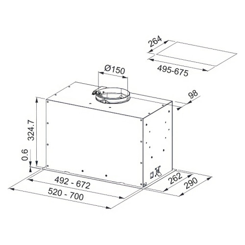 Вытяжка Franke FBFE XS A70/ Best, Вытяжка FBFE XS A70, BOX FLUSH EVO, ширина 52 см, 1035 м3/ч, 3 скорости + интенсивный режим, электронное управление, LED освещение,  цвет: нержавеющая сталь