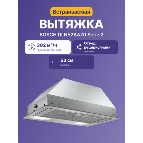 Встраивамая вытяжка, производительность до 302 м3/ч., 2 мотора, 3 ступен и + интенсивный режим, LED-освещение (2 х 2,15 Вт), ползунковый переключатель