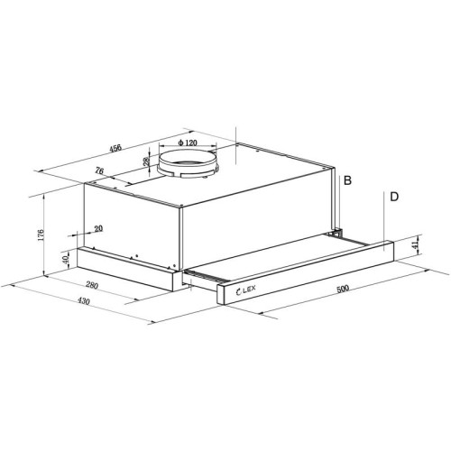 Вытяжка встраиваемая/ Вытяжка встраиваемая Lex HIDE 500 нержавеющая сталь управление: кнопочное (1 мотор)