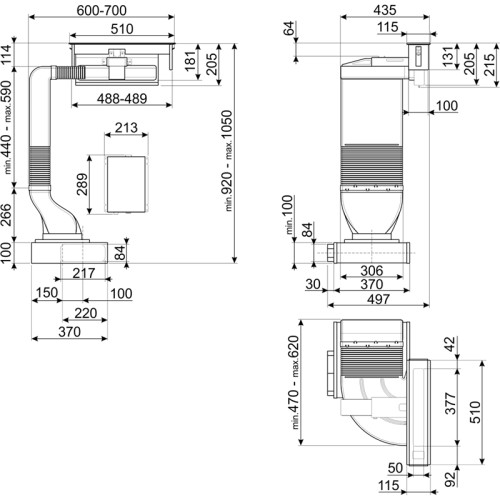 Вытяжка SMEG/ Вытяжка встраиваемая, 11,5 см, черное стекло