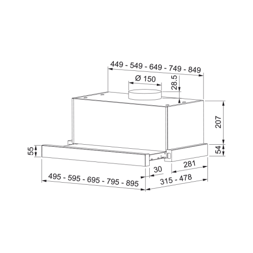 Вытяжка Franke/ Best, Вытяжка TOUCH 35 WH 50, 50см, 750 м3/ч, сенсорное управление, LED освещение, Угольный фильтр Ф-07 (приобретается отдельно), цвет: нержавеющая сталь, лицевая планка: белое стекло