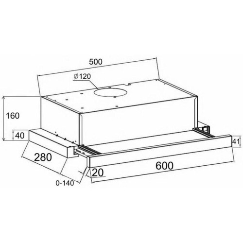 Вытяжка встраиваемая/ Вытяжка встраиваемая Lex Hubble 600 нержавеющая сталь управление: кнопочное (1 мотор)