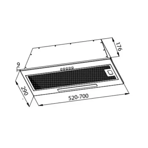 Встраиваемая вытяжка, полновстраиваемая в шкаф, 60 см, отвод/циркуляция,  механический контроль, 3 скорости работы, производительность 860 м3/ч, LED освещение, нержавеющая сталь, 520х290х176 мм.