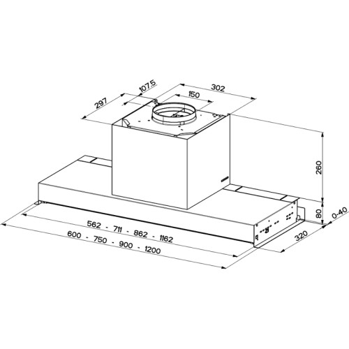 Встраиваемая в шкаф вытяжка Faber/ BETTER, IN-NOVA ZERO DRIP LITE A120, полновстраиваемая, ширина 120 см, 710 м3/ч, сенсорное управление, 49дБ, LED освещение, нержавеющая сталь/белое стекло