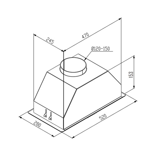 Полновстраиваемая вытяжка KORTING/ Полновстраиваемая вытяжка KORTING, 52 см, 3 режима, 500 м3/ч, кнопочное управление, воздухоотвод , рециркуляция, 1 мотор, LED освещение, угольный фильтр KIT 0282 (опция), уровень шума 54 дБ, цвет черный
