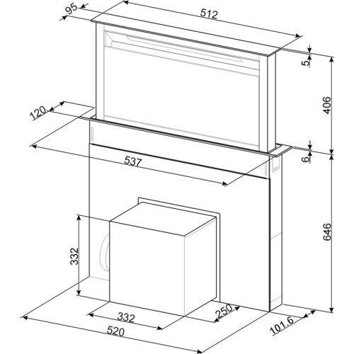 Встраиваемая вытяжка SMEG/ Встраиваемая вытяжка SMEG, в столешницу, 60 см, 4 скорости, интенсивный режим, отсрочка старта, сенсорное управление, цифровой дисплей, производительность 680 м3/ч, LED подсветка, цвет черный