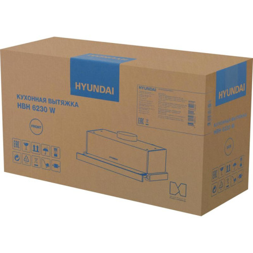 Вытяжка встраиваемая/ Вытяжка встраиваемая Hyundai HBH 6230 W белый управление: кулисные переключатели (1 мотор)