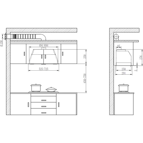 Встраиваемая вытяжка EVELUX, High-Tech, 60 см, 3 скорости, макс. Производительность 750 м3/ч, обратный клапан, LED подсветка, механическое управление, угольный фильтр ECFA 2122, цвет белый
