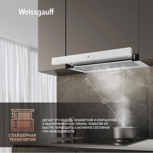 Вытяжка встраиваемая/ Вытяжка встраиваемая Weissgauff TEL 600 TC WH белый управление: сенсорное (1 мотор)