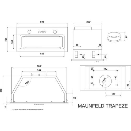 Кухонная вытяжка MAUNFELD/ Кухонная вытяжка MAUNFELD TRAPEZE 602M BLACK Кухонная вытяжка MAUNFELD TRAPEZE 602M, полновстраиваемая, 3 скорости, 1150 м3/ч, электронное управление, энергоэффективность В, уровень шума 54 дБ, цвет черный