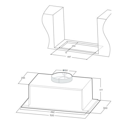 Встраиваемая вытяжка MIDEA/ Встраиваемая вытяжка MIDEA MH60I301W Встраиваемая вытяжка MIDEA, ширина 52 см, кнопочное управление, LED освещение, 3 скорости, максимальная производительность 400 м3/ч, режим рециркуляции, угольный фильтр в комплекте, уровень 