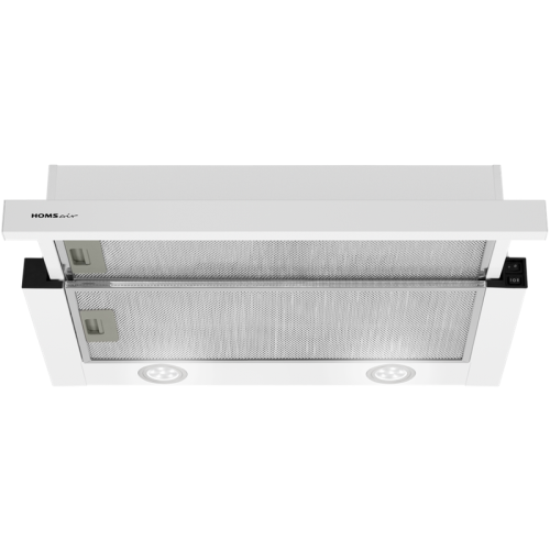 ВЫТЯЖКА HOMSair Flat 60 White/ встраиваемая, колыбельное управление, 2 скорости, 520 м3/ч, до 20 м2, 45 дБ, угольный фильтр CF110 - 1 шт, ШхВхД: 500х176х280 мм, белый цвет