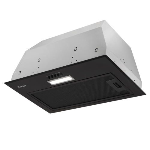 Встраиваемая вытяжка EVELUX, High-Tech, 60 см, 3 скорости, макс. Производительность 750 м3/ч, обратный клапан, LED подсветка, механическое управление, угольный фильтр ECFA 2122, цвет черный