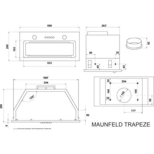 Кухонная вытяжка MAUNFELD/ Кухонная вытяжка MAUNFELD TRAPEZE 602M, полновстраиваемая, 3 скорости, 1150 м3/ч, электронное управление, энергоэффективность В, уровень шума 54 дБ, цвет белый