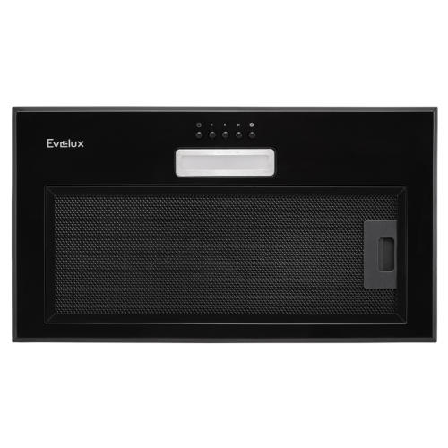 Встраиваемая вытяжка EVELUX, High-Tech, 60 см, 3 скорости, макс. Производительность 750 м3/ч, обратный клапан, LED подсветка, механическое управление, угольный фильтр ECFA 2122, цвет черный