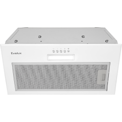 Встраиваемая вытяжка EVELUX, High-Tech, 60 см, 3 скорости, макс. Производительность 750 м3/ч, обратный клапан, LED подсветка, механическое управление, угольный фильтр ECFA 2122, цвет белый
