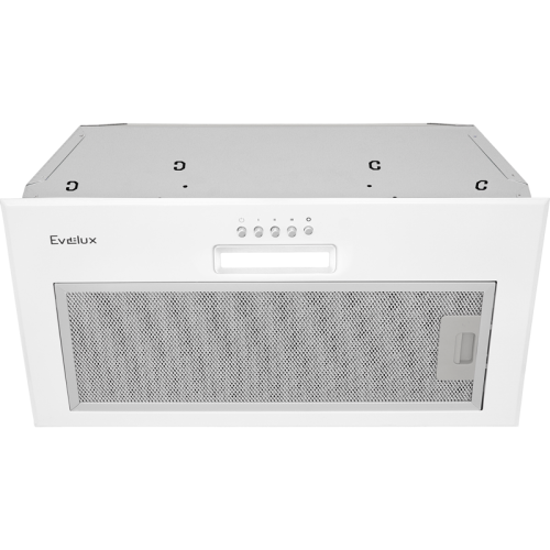 Встраиваемая вытяжка EVELUX, High-Tech, 60 см, 3 скорости, макс. Производительность 750 м3/ч, обратный клапан, LED подсветка, механическое управление, угольный фильтр ECFA 2122, цвет белый