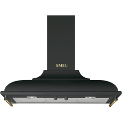 Вытяжка SMEG/ Cortina, вытяжка настенная декоративная, 89,5 см, антрацит / фурнитура ( логотип + боковые релинги) латунные в комплекте