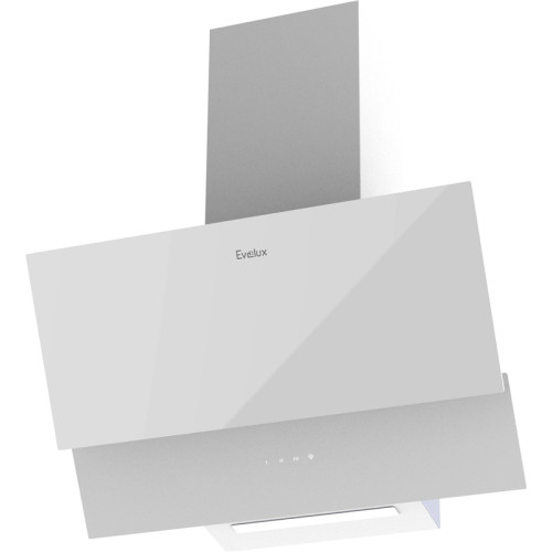 Наклонная вытяжка, 60 см, электронное управление, сенсорная панель, 3 скорости работы, производительность 950 м3/ч, белый, металл, стекло, 600х340х380-607 мм.