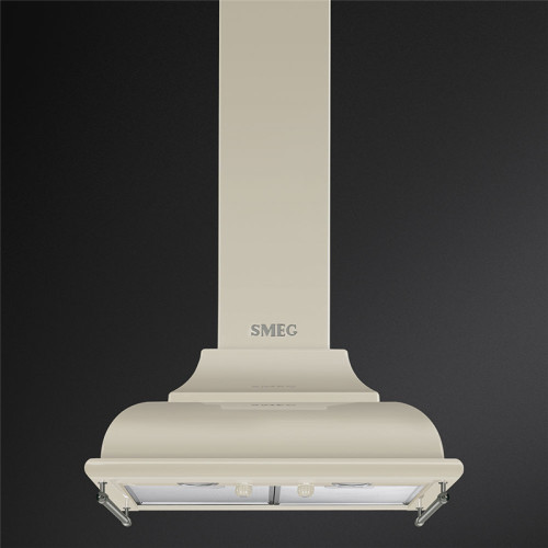 Вытяжки SMEG/ Cortina, вытяжка настенная декоративная, 60 см, кремовый, фурнитура (логотип + боковые релинги) латунная