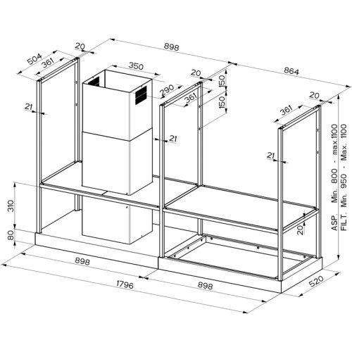 Островная вытяжка Faber/ BEST,  Островные T-SHELF EV8 BK MATT A180, 180 см, 700 куб/ч, черный матовый