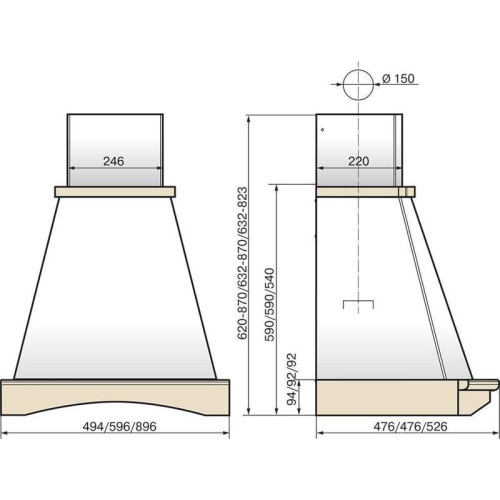 Вытяжка каминная Elikor Ротонда 90П-1000-П3Д бежевый/дуб неокрашенный управление: ползунковое (1 мотор)