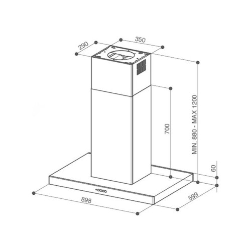 Вытяжка Faber/ BETTER, STILO COMFORT ISOLA X F90, островная, Т-образная, 90 см, 700 м3/ч, электронное управление, LED освещение, цвет нержавеющая сталь
