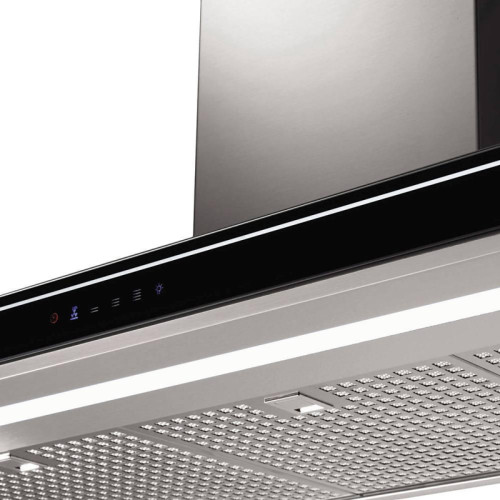 Вытяжка FALMEC LUCE GLASS BLACK 90, 90 см, Т-образная, сенсорное управление, неоновое освещение, 4 скорости, отвод/циркуляция, режим 24 часа, максимальная производительность 800 м3/ч, угольный фильтр в комплекте, возможность работы с внешним мотором, цвет