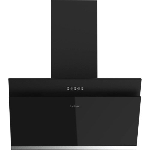 Наклонная вытяжка,  60 см, механический контроль, 3 скорости работы, производительность 900 м3/ч, LED освещение, черный, металл, стекло, 600 x 291х368-607  мм.