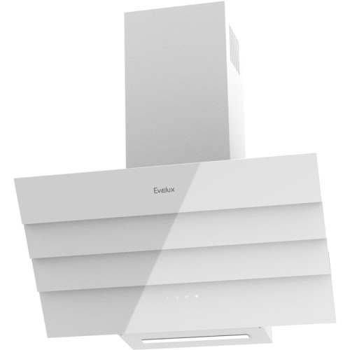 Наклонная вытяжка, 60 см, электронное управление, сенсорная панель, 3 скорости работы, производительность 920 м3/ч, LED освещение, белый, металл, стекло, 600х355х395-607 мм.