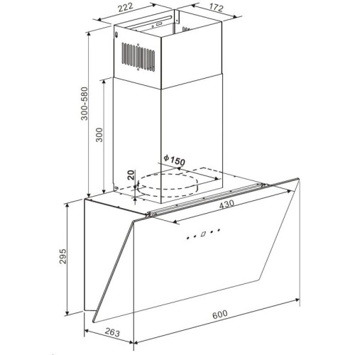 Вытяжка каминная Weissgauff Zibal 60 BLX черный/нержавеющая сталь управление: сенсорное (1 мотор)