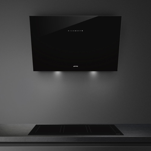 Настенная вытяжка SMEG/ Настенная вытяжка SMEG, 90 см, 3 скорости, интенсивный режим, автоматическое отключение, автовентиляция 2.0, сенсорное управление, периметральное всасывание, цвет черный