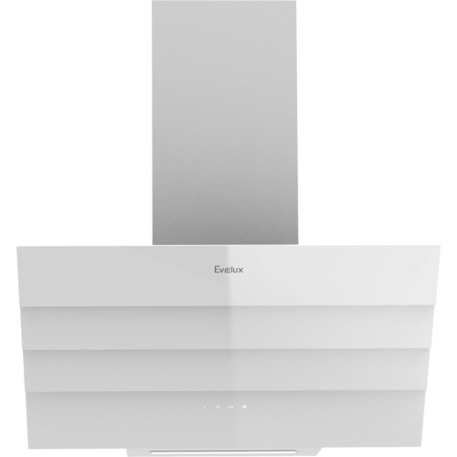 Наклонная вытяжка, 60 см, электронное управление, сенсорная панель, 3 скорости работы, производительность 920 м3/ч, LED освещение, белый, металл, стекло, 600х355х395-607 мм.