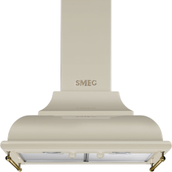 Вытяжки SMEG/ Cortina, вытяжка настенная декоративная, 60 см, кремовый, фурнитура (логотип + боковые релинги) латунная